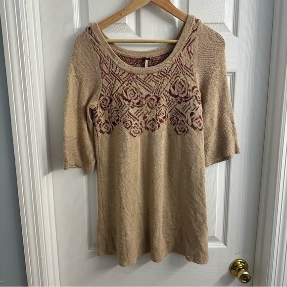 Free People Sweater Top Blouse Knit Wool Brown Boho Fall Fairy Grunge Size Small - Picture 4 of 8